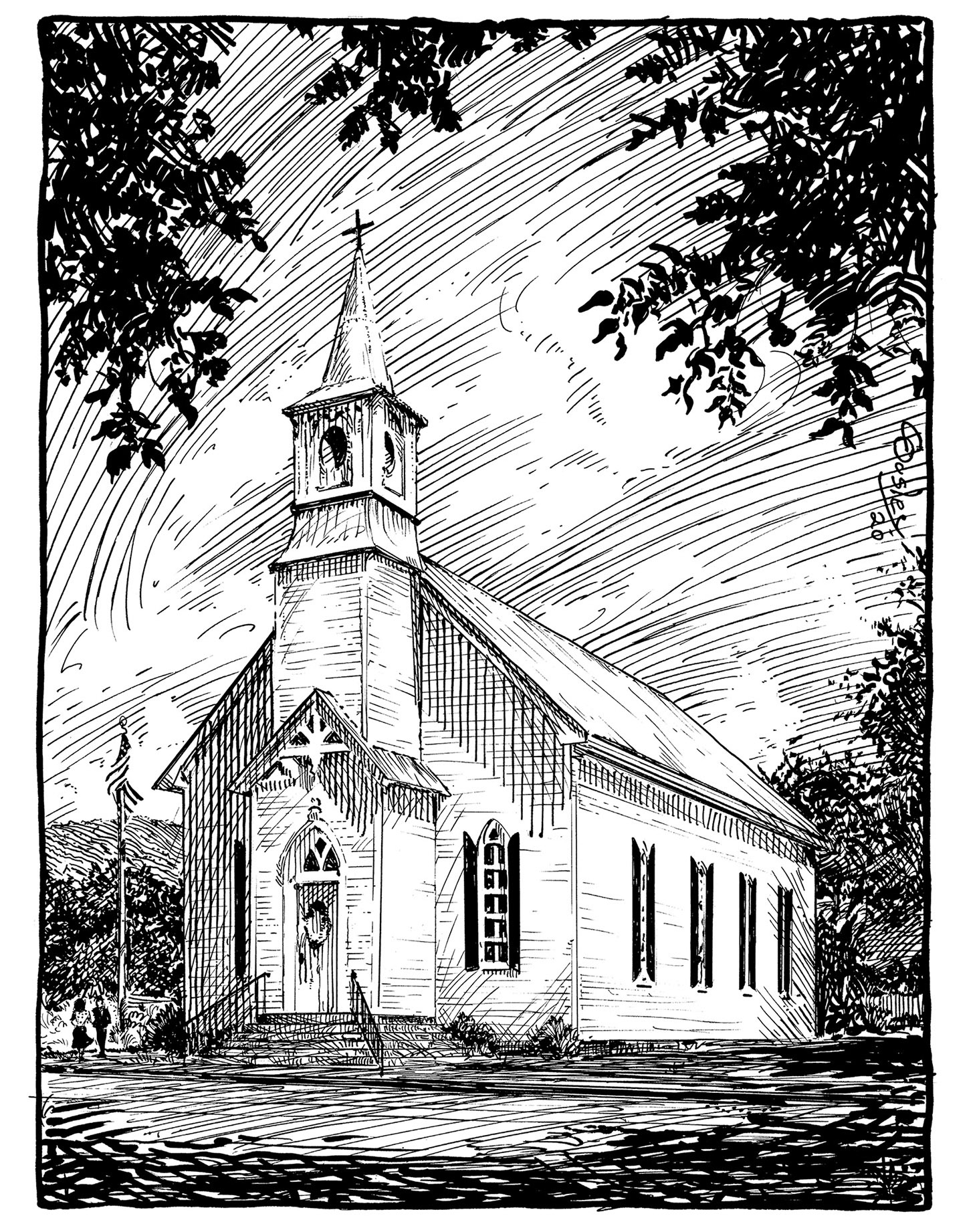 Well Springs Methodist Pen and Ink