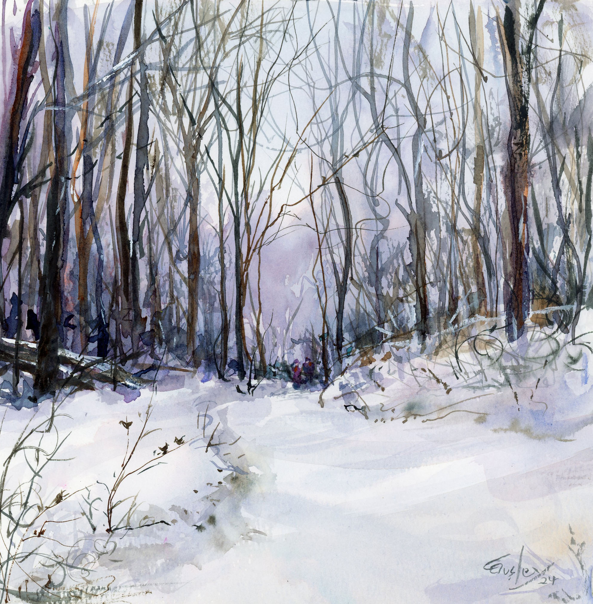 Snowy Trail Watercolor